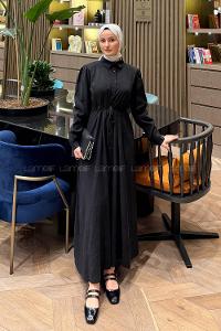 Black Shirt Collar Cotton Lycra Dresess