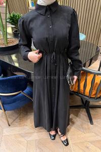 Black Shirt Collar Cotton Lycra Dresess