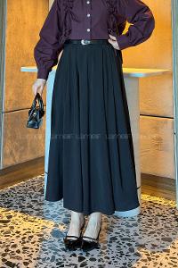 Lamelif Pileli Kemerli Etek Siyah