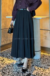 Lamelif Pileli Kemerli Etek Siyah