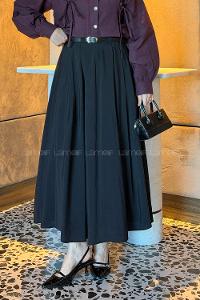 Lamelif Pileli Kemerli Etek Siyah