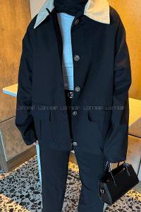 Black Shirt Collar Long Arm Cotton Jacket