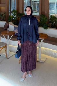 Navy Blue Peter Pan Collar Long Arm Modal Shirt