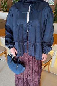 Navy Blue Peter Pan Collar Long Arm Modal Shirt