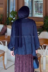 Navy Blue Peter Pan Collar Long Arm Modal Shirt