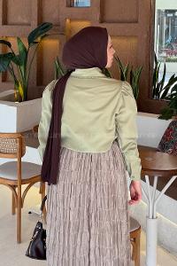 Lamelif Bebe Yaka Dantel Dikişli Gömlek Çağla Yeşili