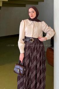 Cream Peter Pan Collar Long Arm Viscose Fabric Shirt