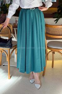 Lamelif Bel Lastikli Cep Detaylı Etek Pastel Yeşili