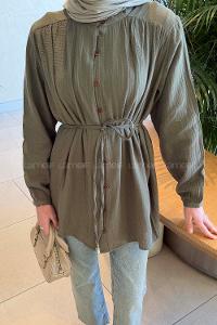 Lamelif Brit Düğmeli Müslin Gömlek Çağla Yeşili