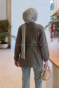 Lamelif Brit Düğmeli Müslin Gömlek Çağla Yeşili