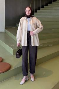 Lamelif Çıtçıtlı Gabardin Gömlek Bej