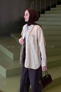 Lamelif Çıtçıtlı Gabardin Gömlek Bej