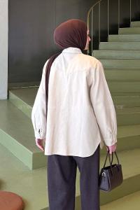 Lamelif Çıtçıtlı Gabardin Gömlek Bej