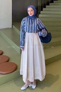 Navy Blue Shirt Collar Long Arm Viscose Fabric Shirt