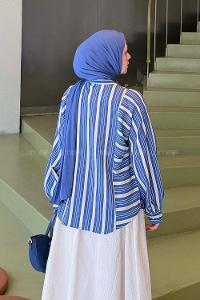 Navy Blue Shirt Collar Long Arm Viscose Fabric Shirt