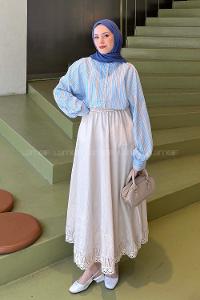 Blue Shirt Collar Long Arm Viscose Fabric Shirt