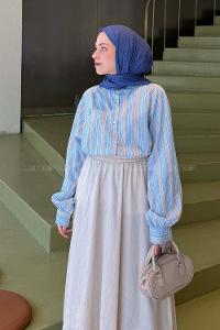 Blue Shirt Collar Long Arm Viscose Fabric Shirt