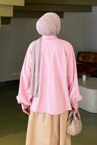 Pink Shirt Collar Long Arm Viscose Fabric Shirt