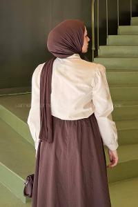 Cream Shirt Collar Long Arm Viscose Fabric Shirt