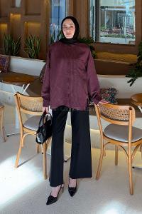 Claret Red Shirt Collar Long Arm Viscose Fabric Modal Shirt