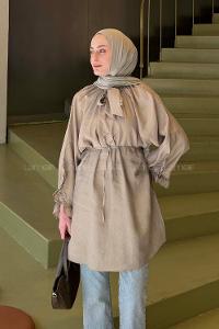 Lamelif Fular Yaka Bağlamalı Tunik Mint Yeşili
