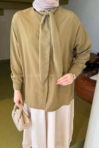 Lamelif Fular Yaka Gömlek Yağ Yeşili