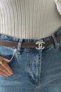 Lamelif Kahve Suni Deri Gümüş CC Tokalı Kemer