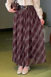 Lamelif Kemerli Şifon Etek Kahverengi