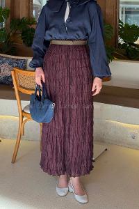 Lamelif Krinkıl Etek Mürdüm