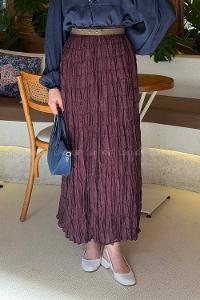 Lamelif Krinkıl Etek Mürdüm