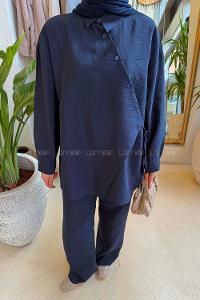 Lamelif Kruvaze Bağlamalı Takım Gece Mavisi