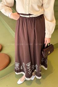 Lamelif Nakışlı Etek Kahverengi
