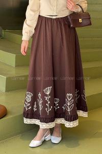 Lamelif Nakışlı Etek Kahverengi