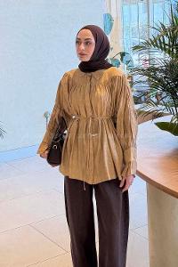 Brown With Milk Shirt Collar Long Arm Viscose Fabric Shirt