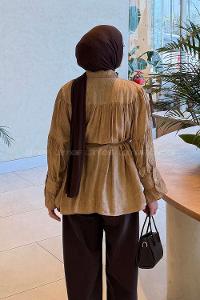 Brown With Milk Shirt Collar Long Arm Viscose Fabric Shirt