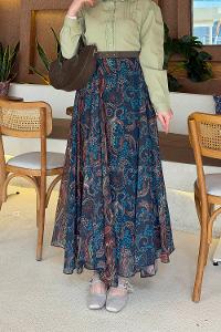 Lamelif Şifon Mevlana Etek Petrol Mavisi