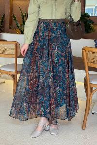 Lamelif Şifon Mevlana Etek Petrol Mavisi