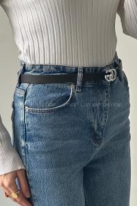 Black Buckle Skin Belt