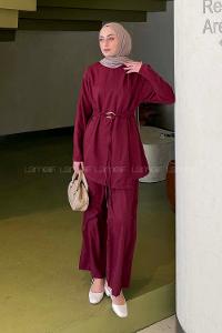 Lamelif Tensel Toka Detaylı Takım Bordo