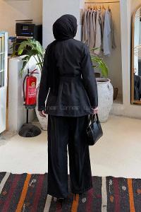 Lamelif Tensel Toka Detaylı Takım Siyah