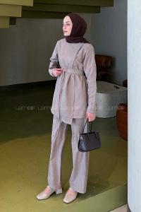 Lamelif Tensel Toka Detaylı Takım Vizonrengi