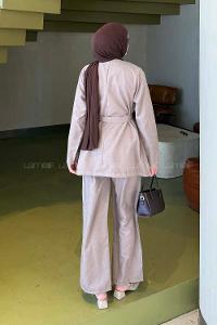 Lamelif Tensel Toka Detaylı Takım Vizonrengi