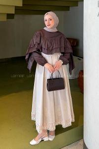 Lamelif Volanlı Bluz Kahve