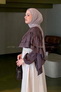 Lamelif Volanlı Bluz Kahve