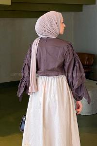 Lamelif Volanlı Bluz Kahve