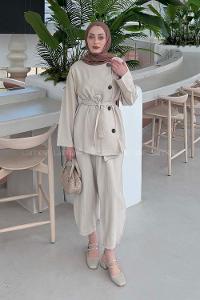 Lamelif Bağlama Detaylı Tensel Takım Taş Rengi