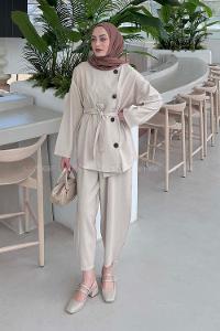 Lamelif Bağlama Detaylı Tensel Takım Taş Rengi