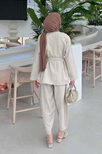 Lamelif Bağlama Detaylı Tensel Takım Taş Rengi