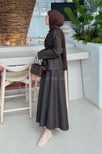 Lamelif Bağlamalı Denim Takım Kahverengi