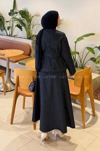 Lamelif Bağlamalı Denim Takım Koyu Mavi